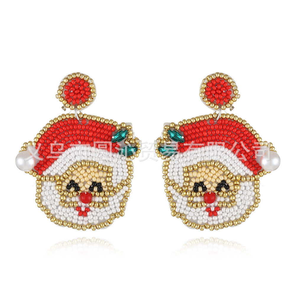 Wholesale Christmas Rice Beads Handmade Christmas Tree Old Man Snowflake Felt Earrings